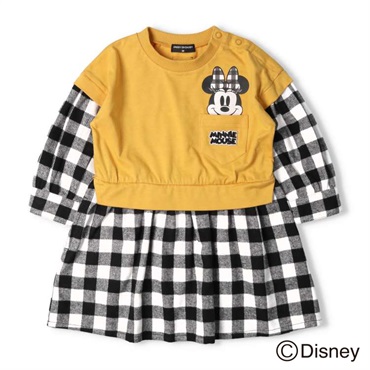 ミニーマウス/チェック切替ワンピース ワンピース｜子供服・ベビー服の