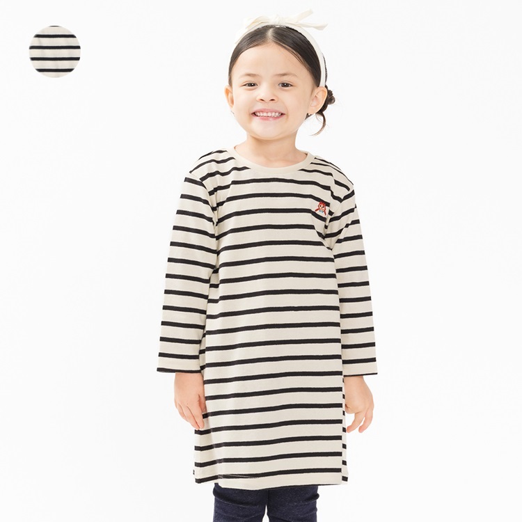 *ダディコ刺繍ボーダー長袖ワンピース