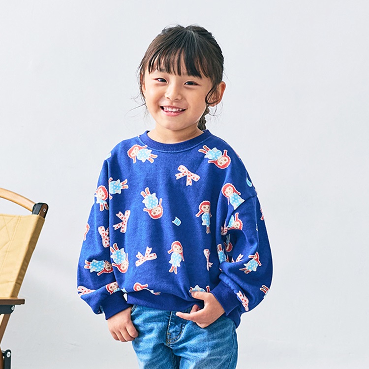 *ダディコ総柄裏毛トレーナー(ネイビー-90cm)