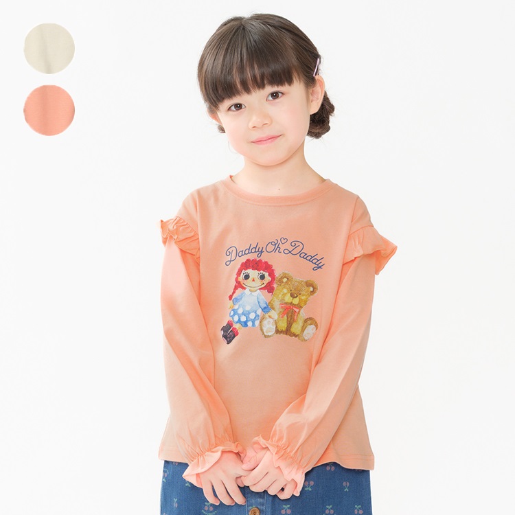 ダディコプリント肩フリル長袖Tシャツ