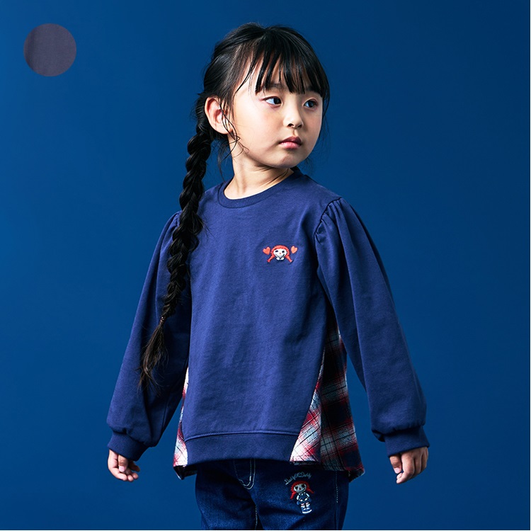 ダディコ刺繍チェック切替長袖Tシャツ