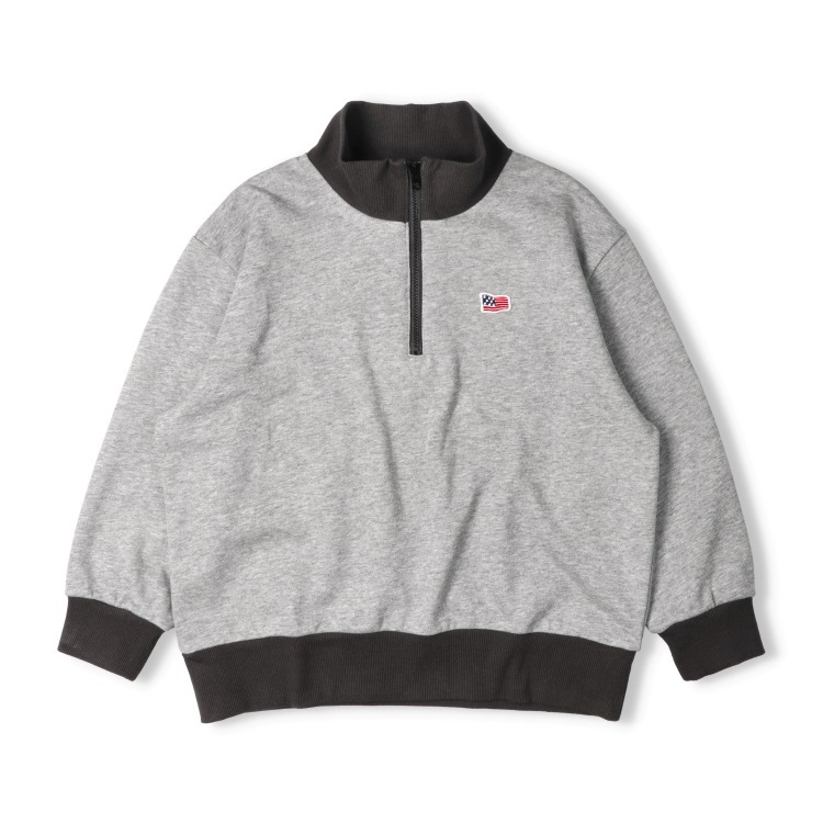 【WEB限定】ハーフジップ裏毛トレーナー(グレー-150cm)
