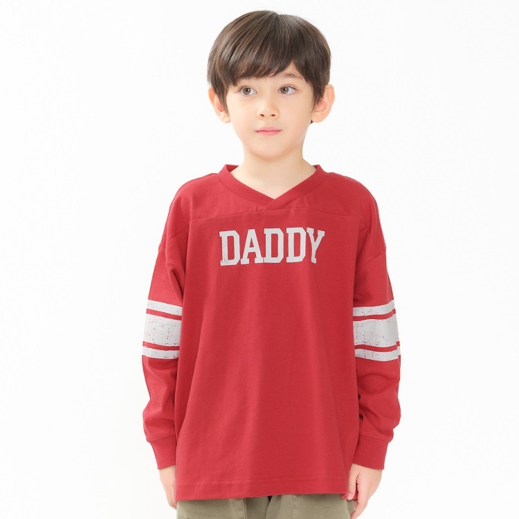 【WEB限定】ロゴプリントVネック長袖Tシャツ(レッド-120cm)
