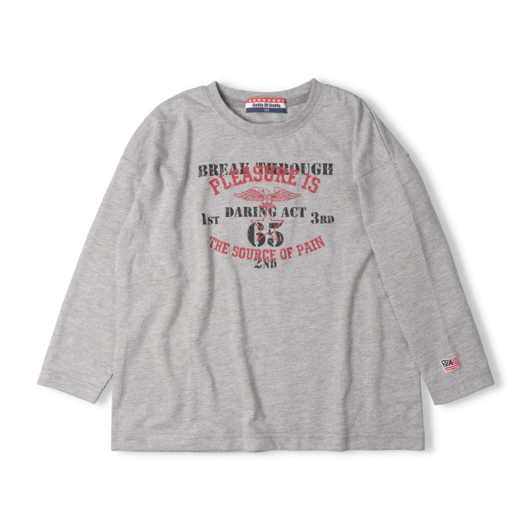 *【120～170cm】ロゴプリント長袖Tシャツ(グレー-130cm)
