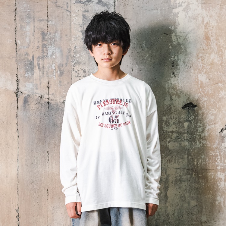 *【120～170cm】ロゴプリント長袖Tシャツ(オフホワイト-170cm)