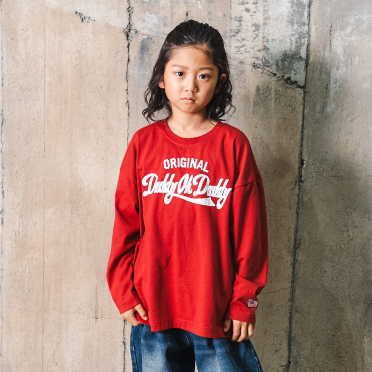 *【120～170cm】ロゴプリント長袖Tシャツ(レッド-120cm)