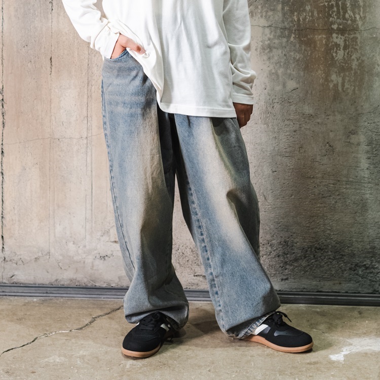 【WEB限定】デニムオーバーダイロングパンツ(ブルー-160cm)