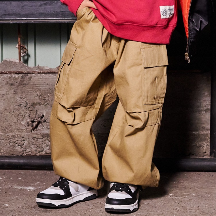 【WEB限定】ロングカーゴパンツ(ベージュ-140cm)