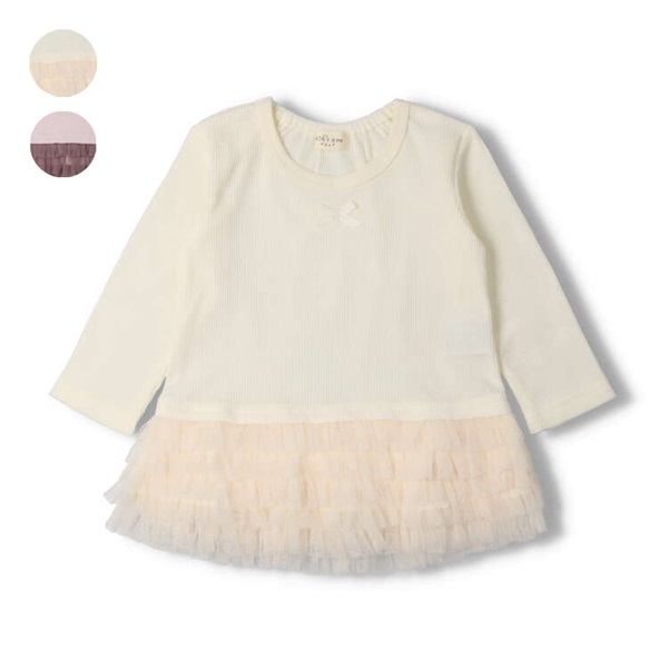 【新品未使用】フリル付き 長袖 80cm 裾チュールフリル付き長袖Tシャツ ベビートップス｜子供服・ベビー服