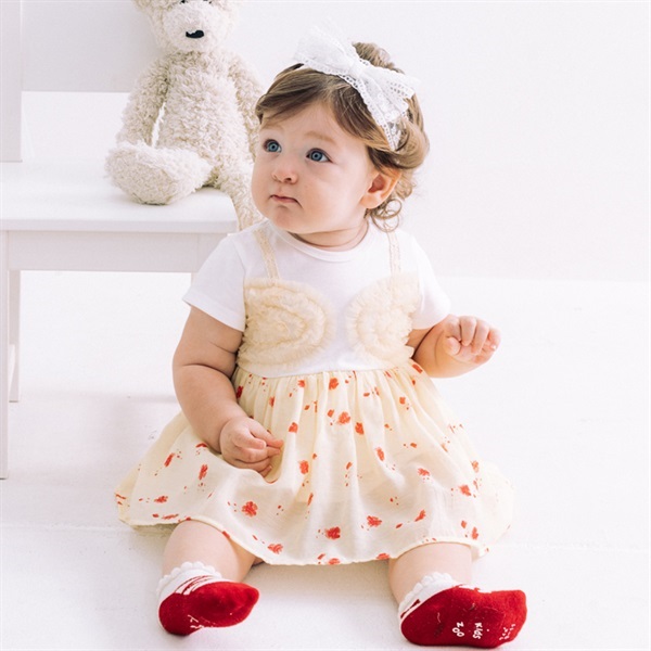 チュールビスチェ花柄スカートロンパース(イエロー-80cm)