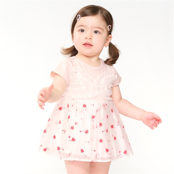 チュールビスチェ花柄スカートロンパース(ピンク-80cm)