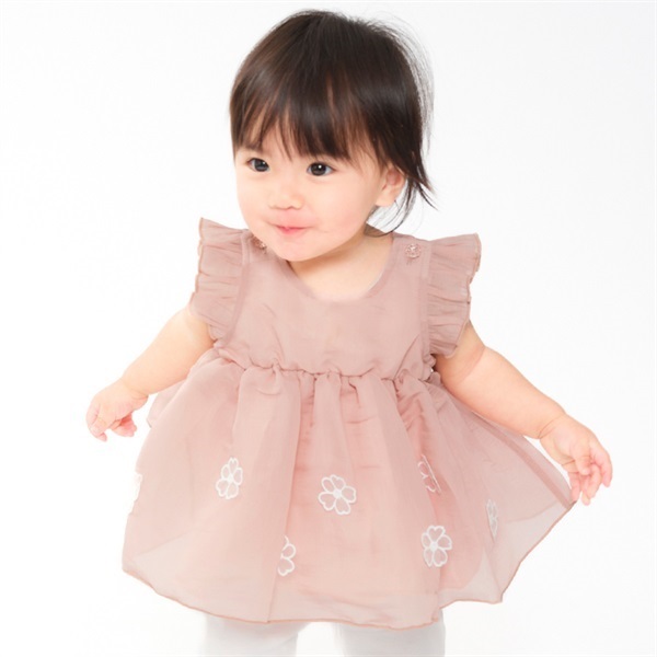 お花モチーフ付チュニック(ピンク-80cm)