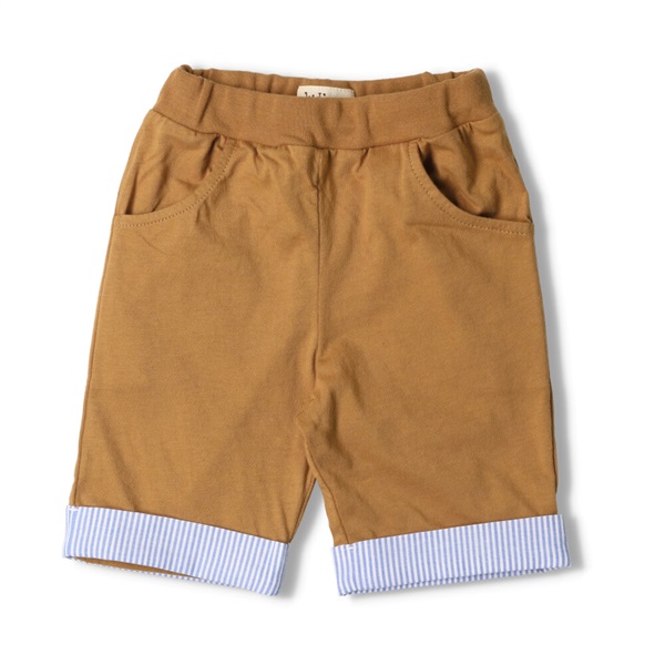 裾ストライプ柄無地５分丈ハーフパンツ(チャ-90cm)