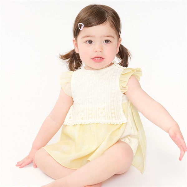 レースベスト風花柄ロンパース(クリーム-70cm)