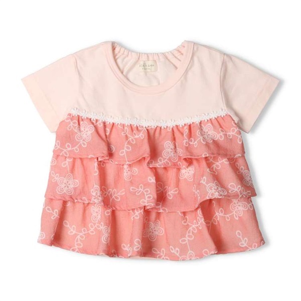 花柄ティアード半袖Ｔシャツ(レッド-80cm)