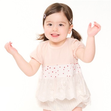 ハート柄レース切替半袖Tシャツ ベビートップス｜子供服・ベビー服の