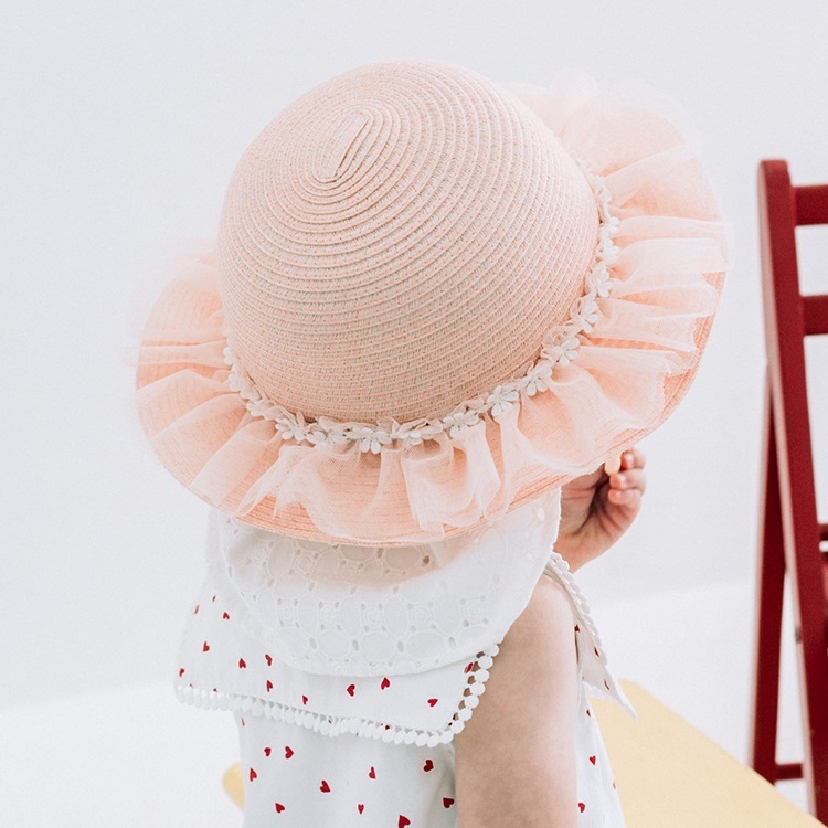 チュールフリル洗えるたためるハット(ピンク-48cm)