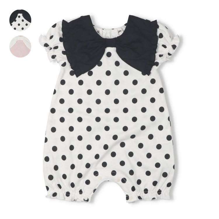 リボン衿半袖ロンパース