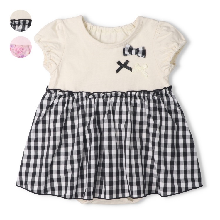 チェック・小花柄スカート半袖ロンパース