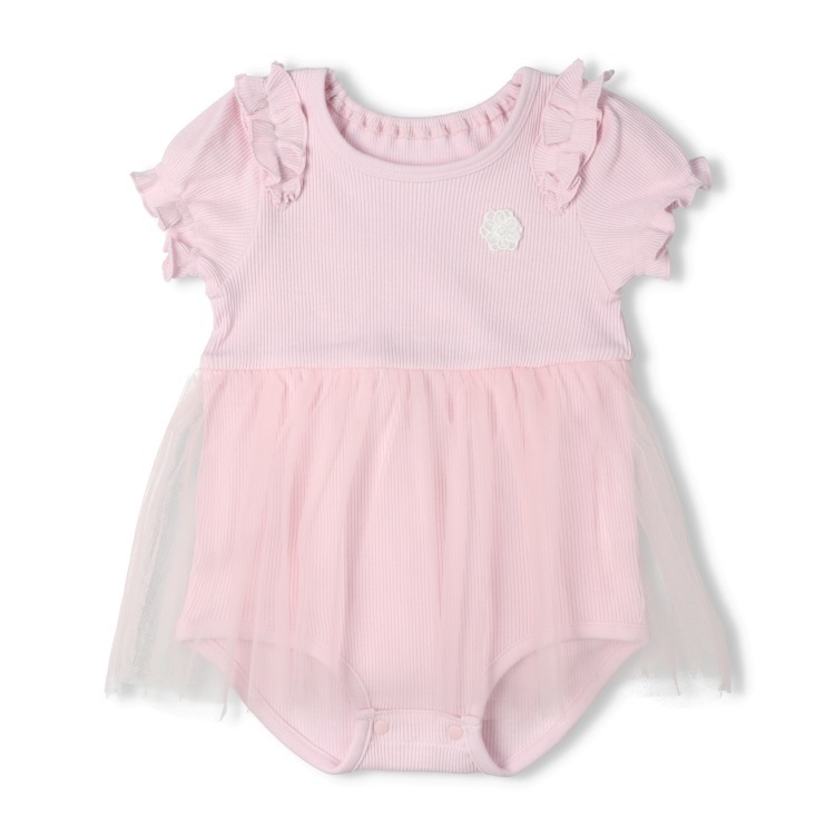 *チュールスカート半袖ロンパース(ピンク-70cm)