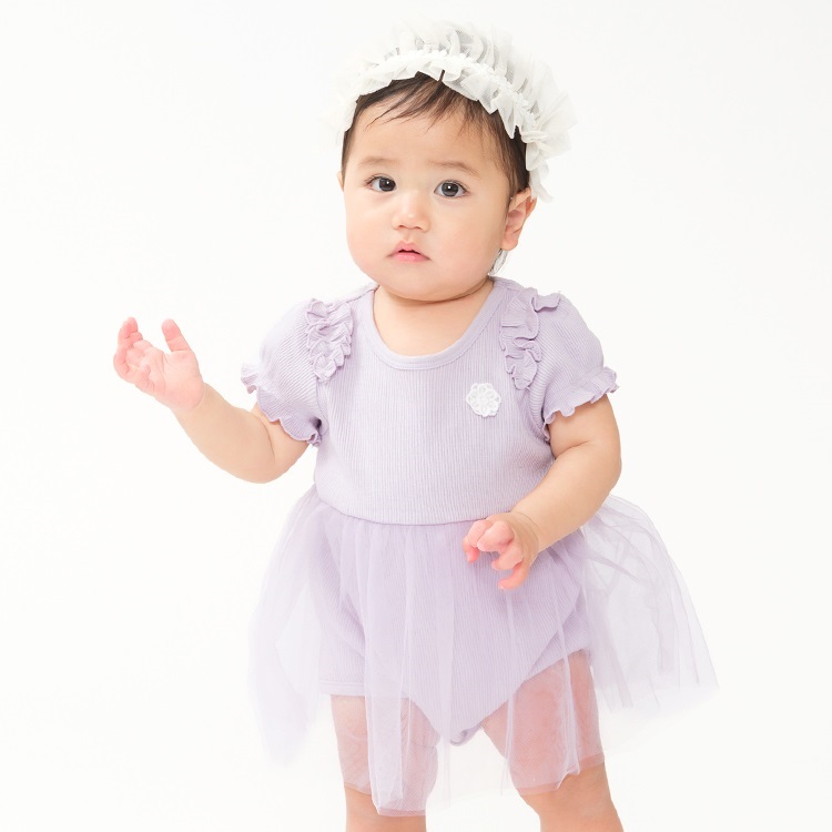 *チュールスカート半袖ロンパース(ラベンダー-80cm)