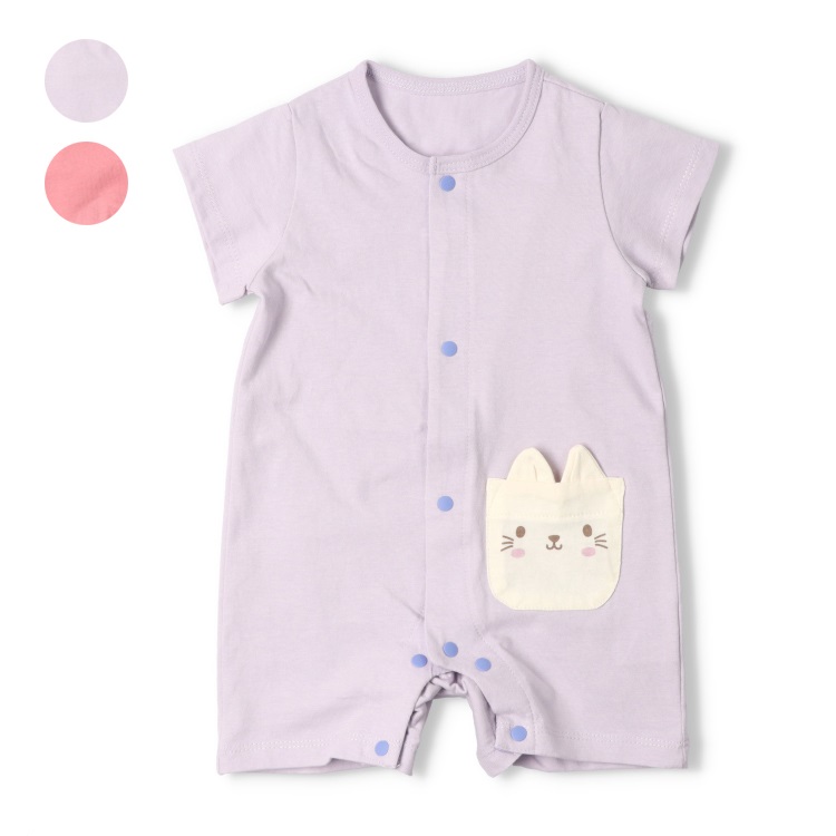 ねこ・うさぎポケット半袖ロンパース