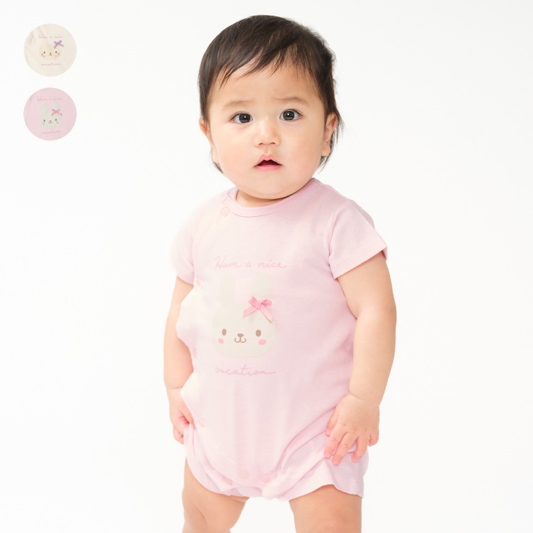 *ねこ・うさぎプリント半袖ロンパース