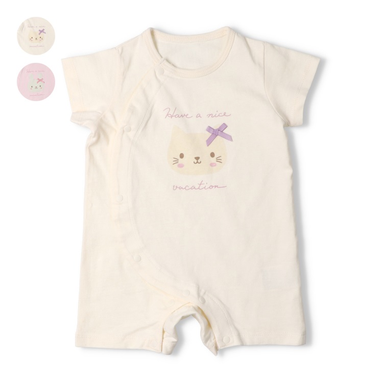 ねこ・うさぎプリント半袖ロンパース