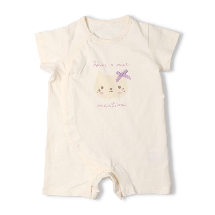 *ねこ・うさぎプリント半袖ロンパース(オフホワイト-70cm)