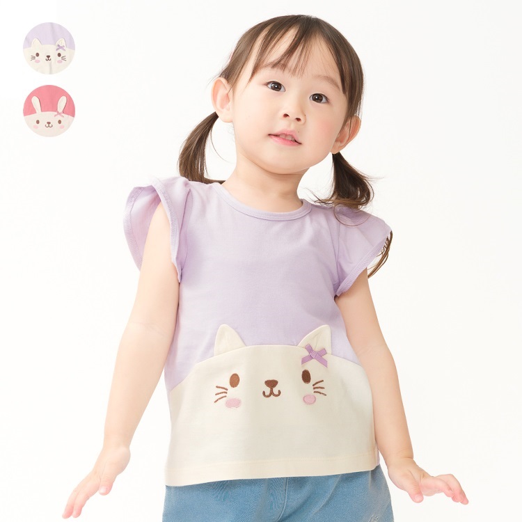 *ねこ・うさぎ切替半袖Tシャツ