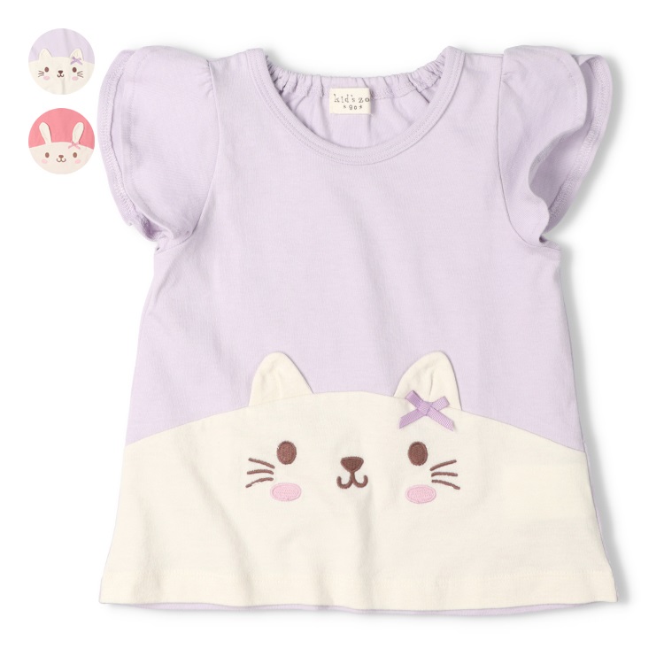 ねこ・うさぎ切替半袖Tシャツ