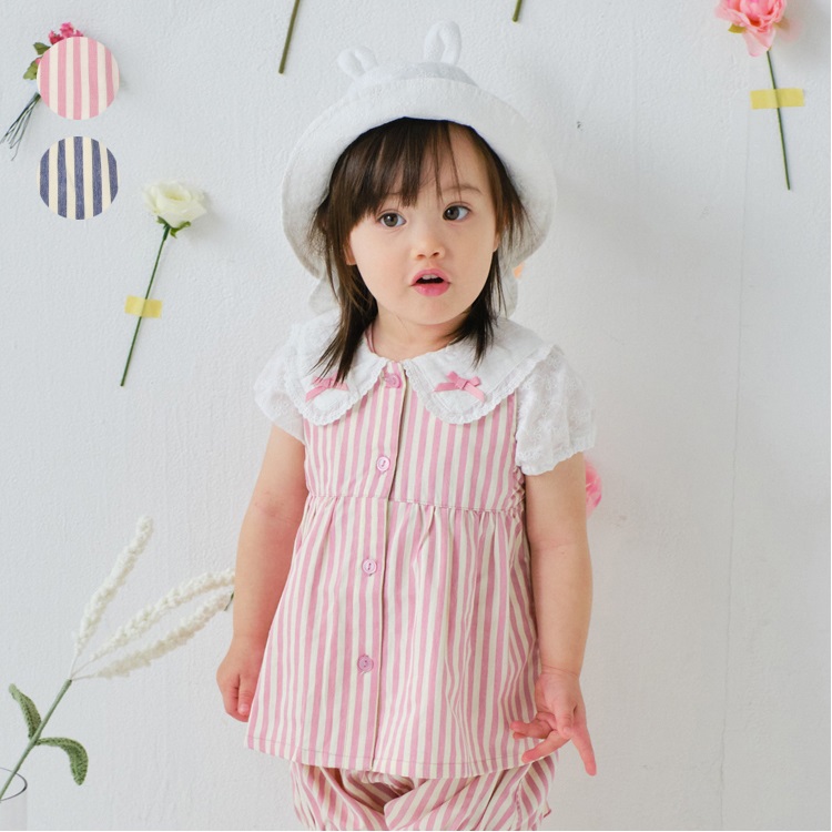 うさ耳セーラー衿ストライプチュニック ベビートップス｜子供服