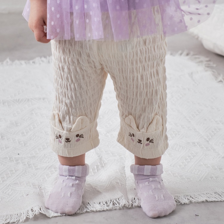 裾うさぎ・ねこ6分丈ハーフレギンス(オフホワイト-80cm)