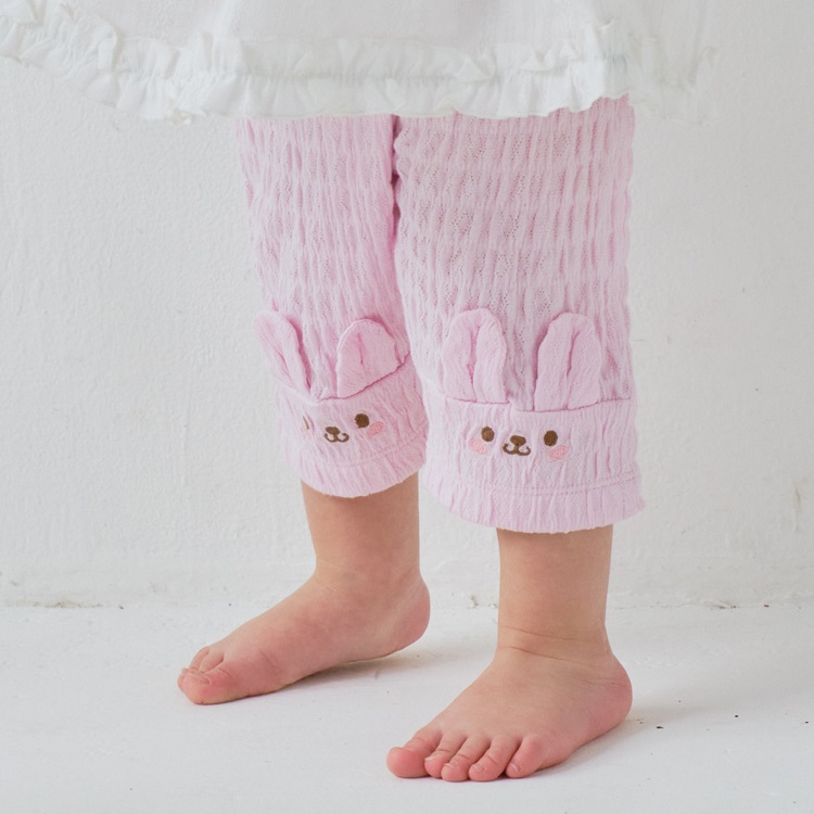 裾うさぎ・ねこ6分丈ハーフレギンス(ピンク-80cm)