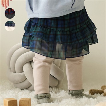 チェックシフォンスカート付きパンツ