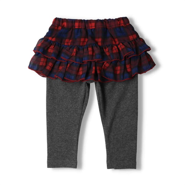 チェックシフォンスカート付きパンツ(レッド-80cm)
