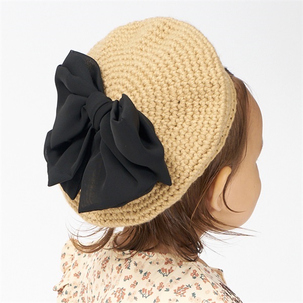 リボン付きニット帽(ベージュ-46cm)