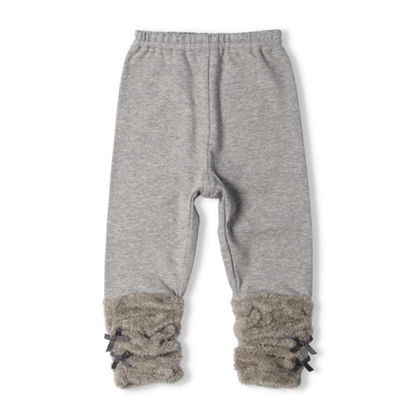 裾ボアリボン付くしゅくしゅロングパンツ・レギンス(グレー-90cm)