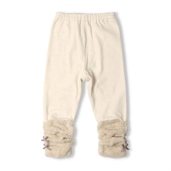 裾ボアリボン付くしゅくしゅロングパンツ・レギンス(ホワイト-90cm)