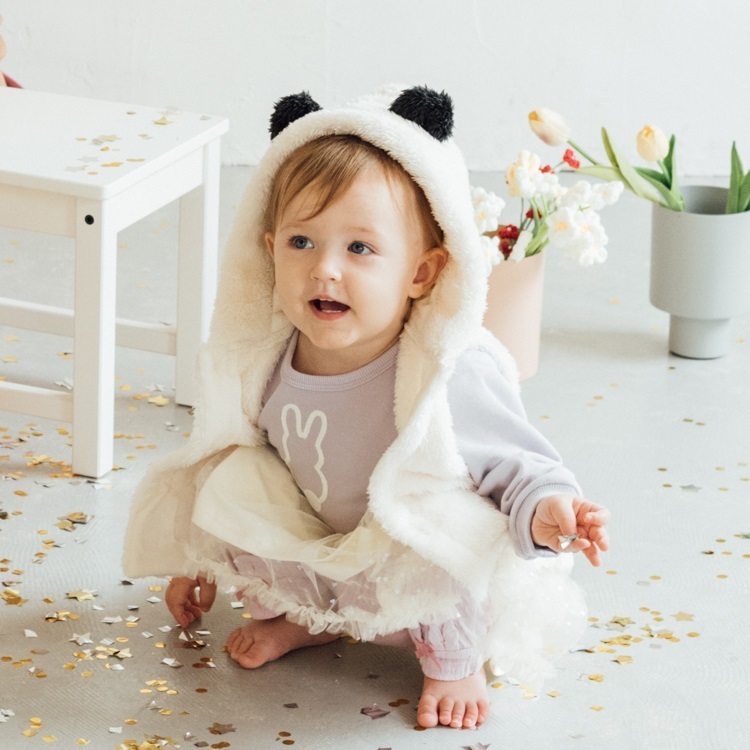 動物ボアベスト(オフホワイト-90cm)