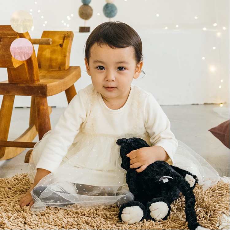 *ハート柄チュール裏毛長袖ワンピース