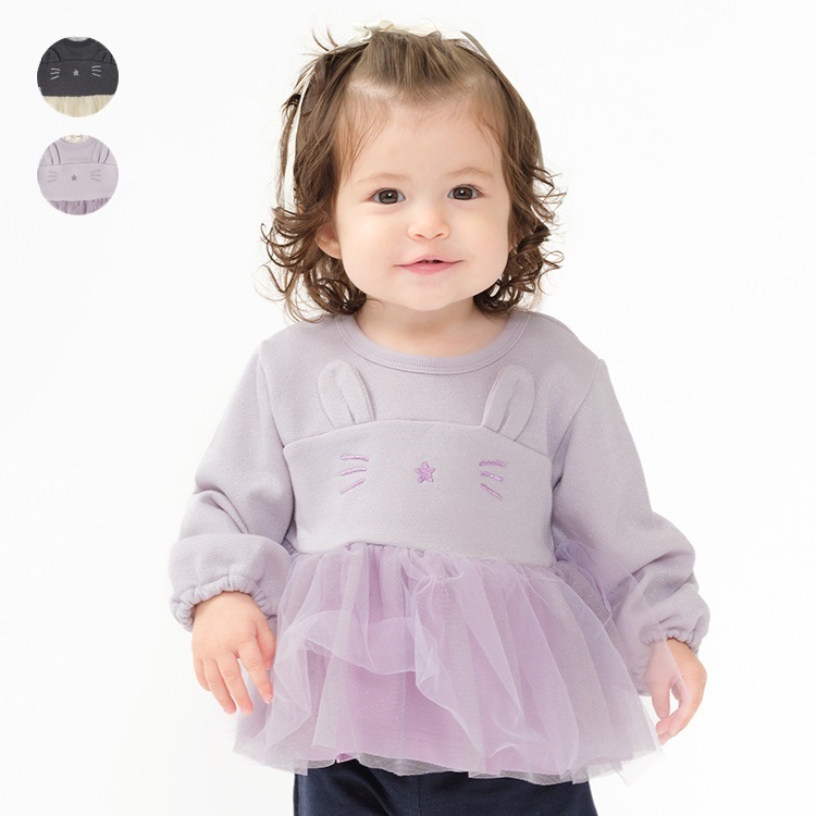 *ねこ・うさぎデザイン裾チュール裏毛トレーナー