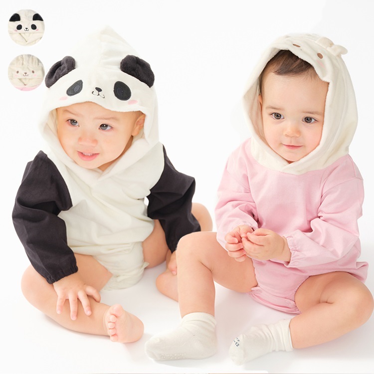 パンダ・うさぎなりきり長袖ロンパース