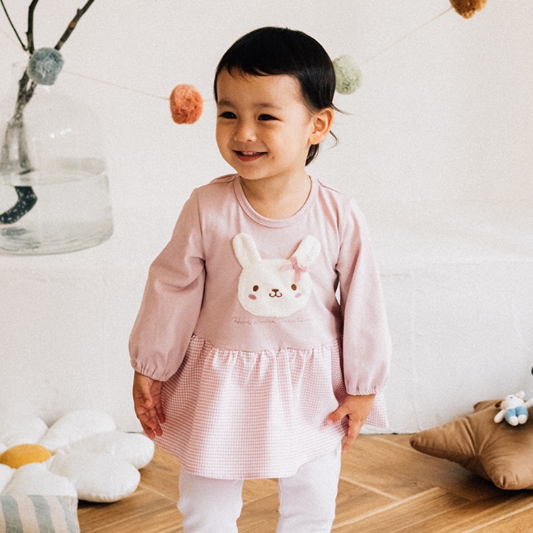 パンダ・うさぎアップリケスカート付ロンパース カバーオール