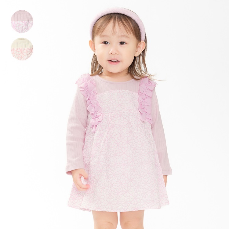 *花柄重ね着風チュニックワンピース