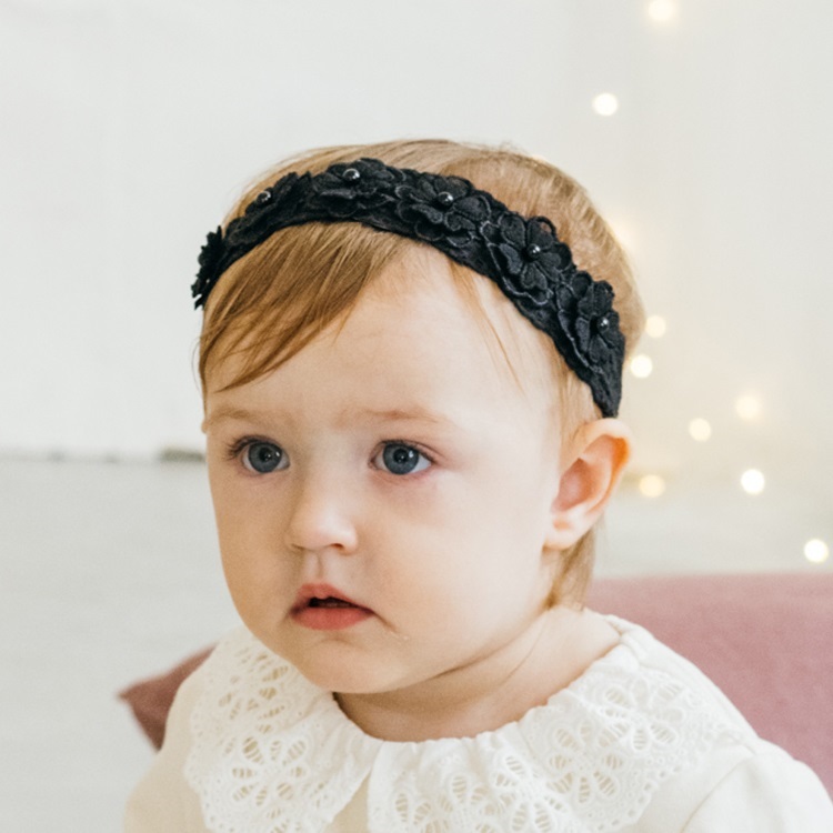 *お花レースヘアバンド・ヘッドドレス(ブラック-FREE)