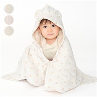 耳付き総柄ふんわりガーゼバスポンチョ・マント