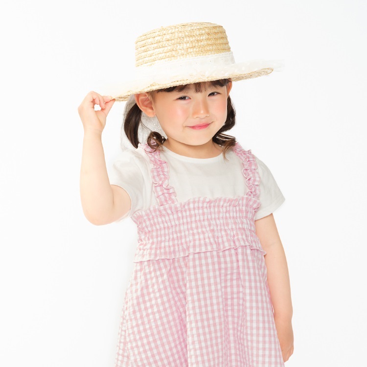 WEB限定】レース・チュール付麦わら帽子ハット 帽子｜子供服・ベビー服