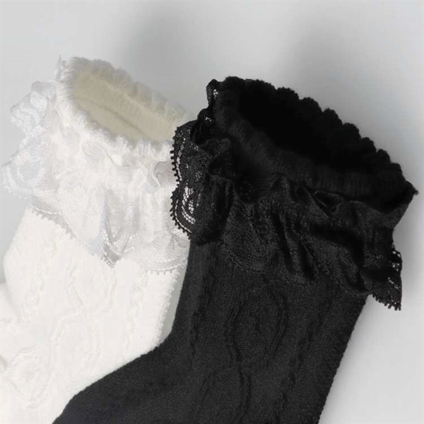 フリル付ケーブル編み柄クルーソックス・靴下 ソックス｜子供服 