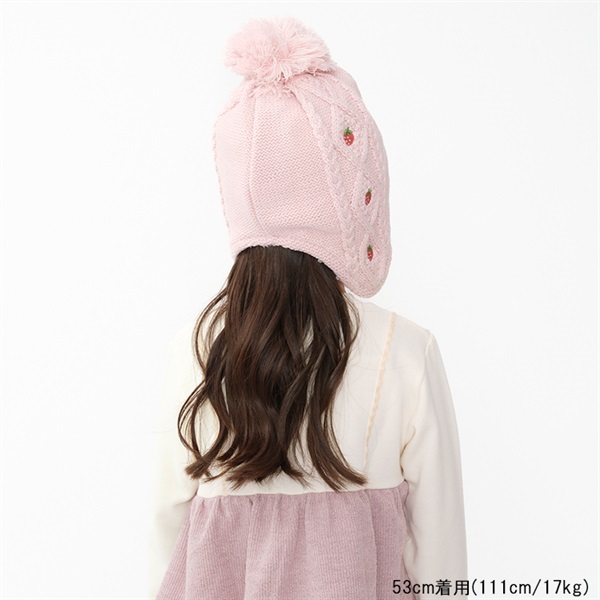 いちご刺繍耳付アクリルニット帽・帽子 帽子｜子供服・ベビー服の通販